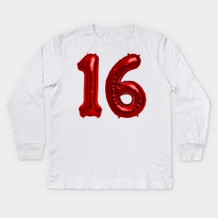 Bright Red 16th Birthday Metallic Helium Balloons Numbers Kids Long Sleeve T-Shirt